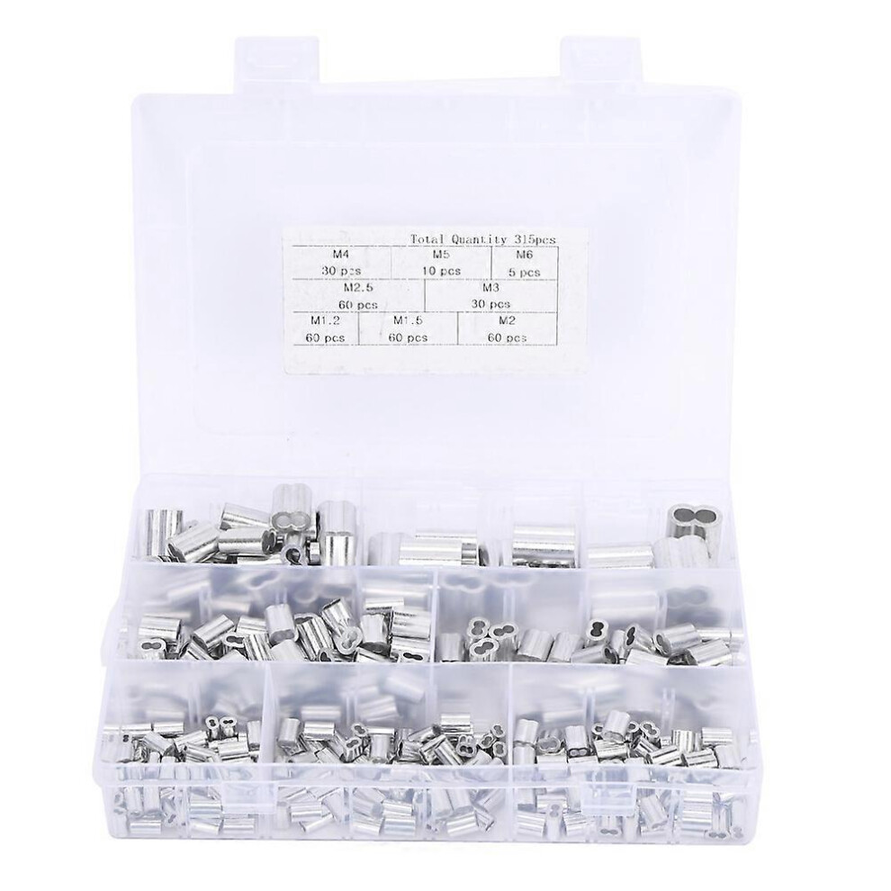 (As Show, One Size) 315Pcs Aluminum Crimping Loop Sleeve M1.2 M1.5 M2 M2.5 M3 M4 M5 M6 Hardware Parts 6909775542217