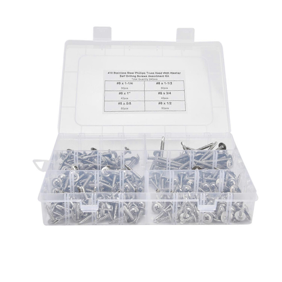 (As Show, One Size) 240Pcs Screws Boxed Stainless Steel Material Wear Resistant Corrosion Resistant Screws Assortment Ki 6909775655894