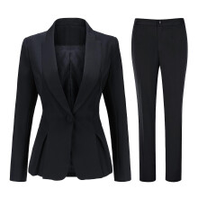 (Gray, One size) Womens Formal Office Lady Tunic Lapel Solid Color Slim Two Piece Suit Pleated Blazer And Pants