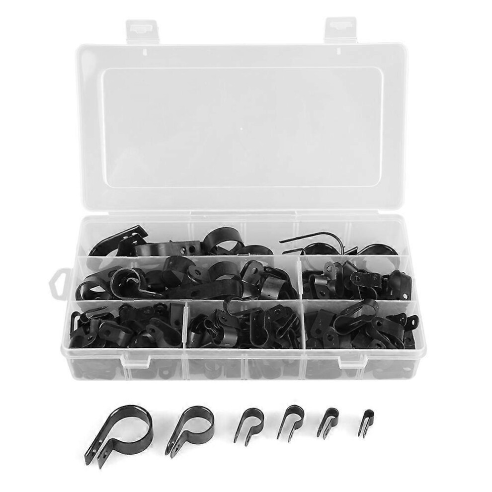 (As Show, One Size) 200Pcs Black Nylon Plastic P Clips Clamp Assortment Kit For Wire Cable Pipe 6909775628003