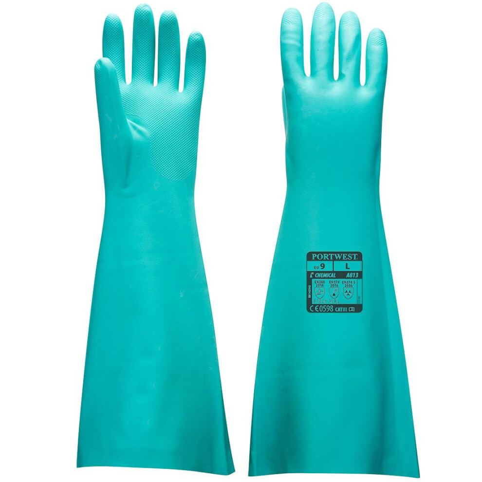 (XXL, Green) Portwest Unisex Adult Long Length Nitrile Gauntlet