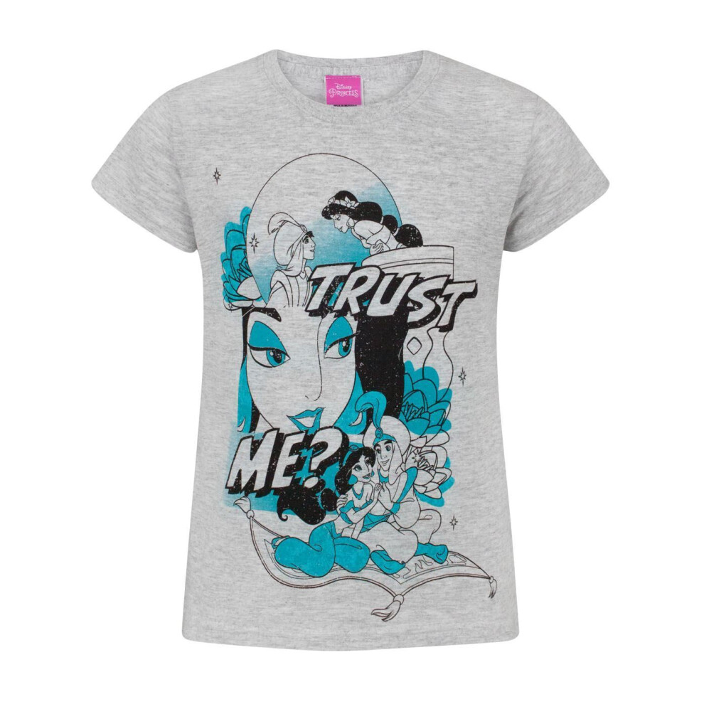 (5-6 Years) Disney Aladdin T-Shirt Girls Kids Princess Jasmine Blue Grey Top