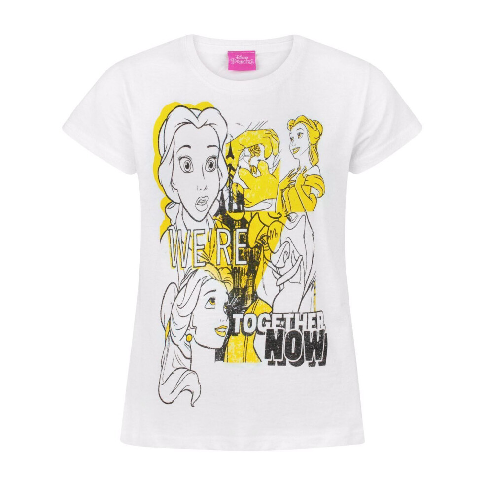 (3-4 Years) Disney Beauty And The Beast T-Shirt Kids Girls Belle White Top