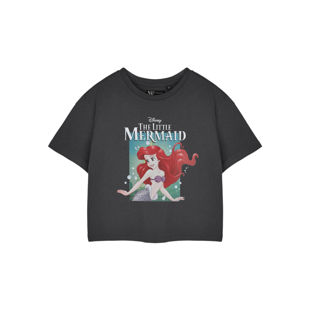 (Large) Disney The Little Mermaid Cropped Short Sleeved T-Shirt (Womens Grey)