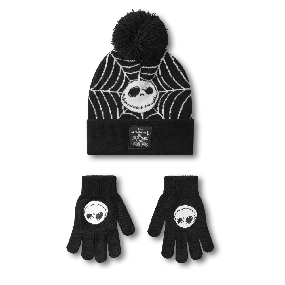 Disney Boys Black Beanie And Gloves Set (Unisex Kids )