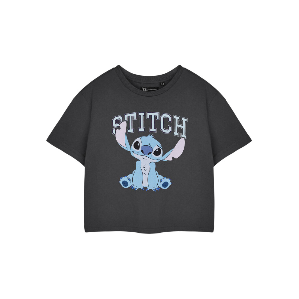 (Small) Disney Cropped Short Sleeved T-Shirt (Womens Grey)