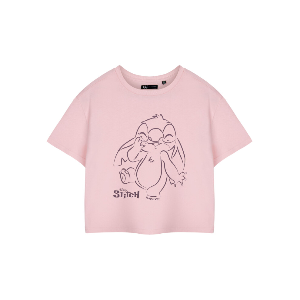 (Small) Disney Cropped Short Sleeved T-Shirt (Womens Pink)
