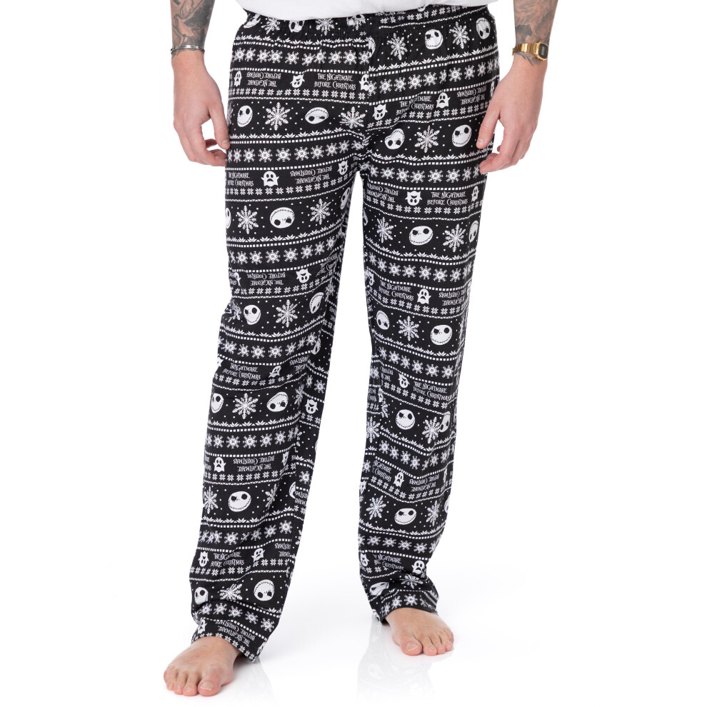 (S) Disney Nightmare Before Christmas Loungepants For Men | Adults Jack Skellington Pyjama Trousers | Black Drawstring PJ Bottoms