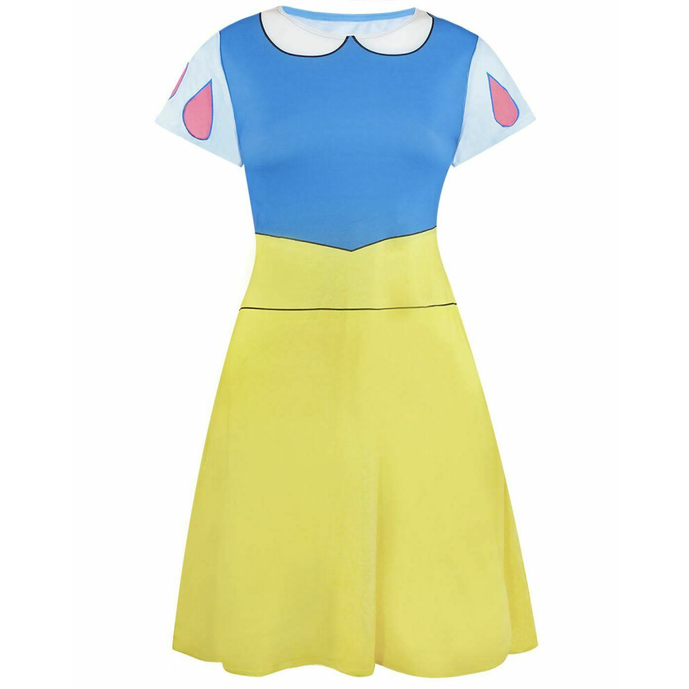 (Small) Disney Short Sleeve Skater Dress (Womens White)