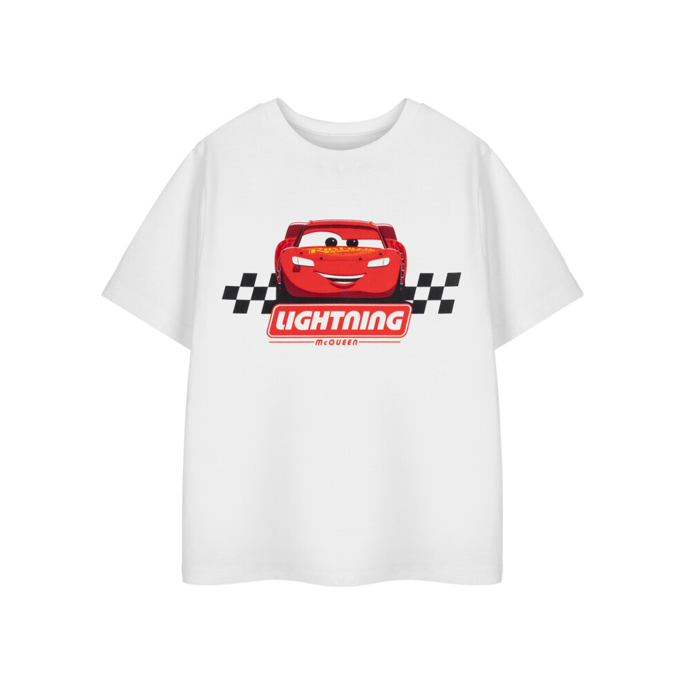 (11-12 Years) Disney Lightening Mcqueen Short Sleeved T-Shirt (Boys White)