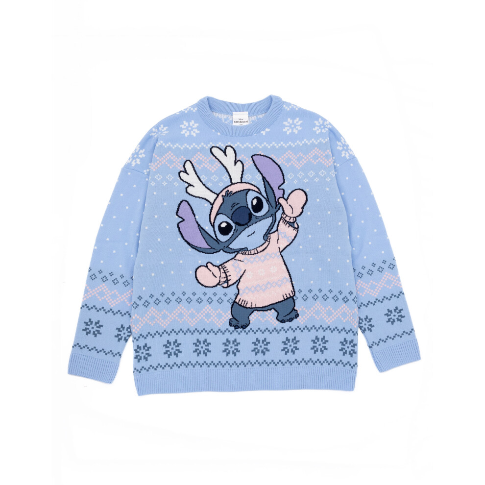 (Medium) Disney Christmas Jumper (Womens Blue)