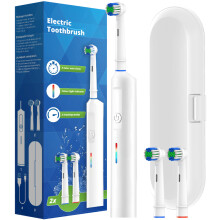 (WHITE)Intelligent Rotating Electric Toothbrush, Rechargeable Rotary Toothbrushes Compatible with Oral