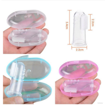 (02) Niedliche Baby-Fingerzahnbürste mit Box, Kinderzahnreinigung, weiches Silikon, Massagefunktion,