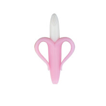 (Pink)Silicone Baby Teether Toys BPA Free Safe Banana Teething Ring Toddler Chew Dental Care Toothbrush