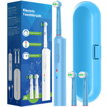 Brosse à dents électrique rotative intelligente (bleue), brosse à dents électrique rotative rechargeable