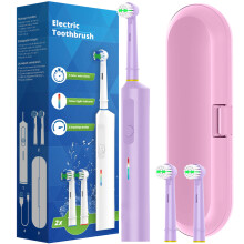 (VIOLET) Brosse à dents électrique rotative intelligente, tête arrondie, rechargeable.