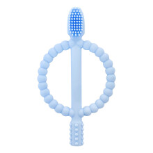 (Blau) 2-in-1 Beißring für Babys, 360-Silikon-Babyzahnbürste, weiches Babyzubehör