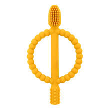 (Gelb) 2-in-1 Beißring für Babys, 360-Silikon-Babyzahnbürste, weiches Babyzubehör