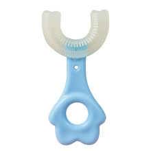 (M Azul para 6-12 años) Cepillo de dientes infantil en forma de U, 360 grados, mordedor para bebés,