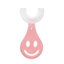 (R Smile Rosa 2-6T) Cepillo de dientes infantil en forma de U, 360 grados, mordedor para bebés, cepillo
