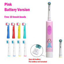 (Pink, 10 Bürstenköpfe) Elektrische Zahnbürste mit weichen Borsten, bunten Cartoon-Motiven und abgerundeten