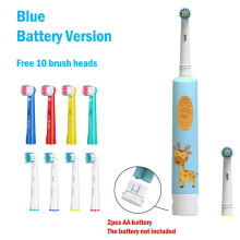 (Blaue 10-Bürsten-Zahnbürste) Elektrische Zahnbürste mit weichen Borsten, bunten Cartoon-Motiven und