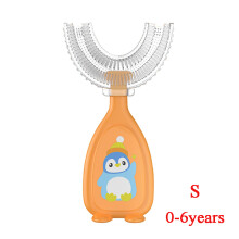 (Pingüino Naranja S) Nuevo cepillo de dientes manual inteligente para niños con forma de U de 360 grados