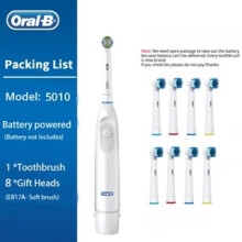 (Weiße Bürstenköpfe, 8 Stück) Oral-B Rotations-Elektrozahnbürste DB5010, AA-Batterie, 9600 U/min, Cross-Action-Reinigung