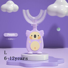 (Koala morado L) Nuevo cepillo de dientes manual inteligente para niños con forma de U de 360 grados