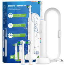 Brosse à dents électrique rotative rechargeable sans fil (BLANC), 3 modes