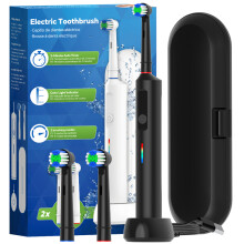 Brosse à dents électrique rotative rechargeable sans fil (noire), 3 modes.
