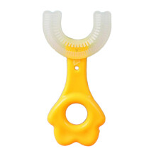 (K Amarillo para niños de 6 a 12 años) Cepillo de dientes infantil en forma de U, 360 grados, mordedor