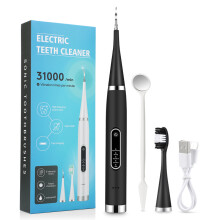(negro) Limpiador dental ultrasónico eléctrico con LED para remover el sarro dental.