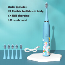 (lao Blue6head) Elektrische Zahnbürste für Kinder mit Cartoon-Motiven, inklusive Ersatzkopf, Ultraschall,