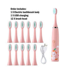 (Pink, 12 Bürstenköpfe) Elektrische Schallzahnbürste, IPX7 wasserdicht, mit Ersatzbürstenköpfen, automatischer