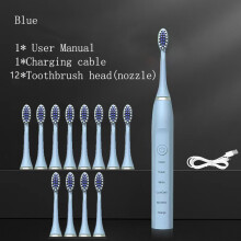 (Blauer 12-Bürstenkopf) Schallzahnbürste für Erwachsene und Kinder mit Ultraschall-Vibrationsfunktion