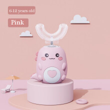 (6-12 Jahre - Rosa) Elektrische Kinderzahnbürste mit intelligenter 360-Drehfunktion, U-Form und Cartoon-Muster