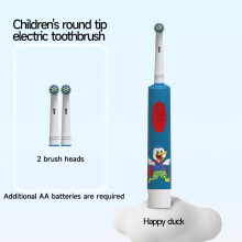 (HL198KDKBU-2PcsHeads)Elektrische Kinderzahnbürste, runde Spitze, drehbares Cartoon-Motiv, batteriebetriebenes