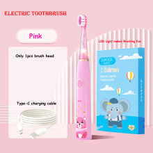(Pink, 1 Kopf) Elektrische Schallzahnbürste für Kinder mit Cartoon-Motiv, bunter LED-Beleuchtung, IPX7