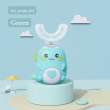 (2-6 Jahre alt - Grün) Elektrische Kinderzahnbürste Smart 360 Grad U-Form Cartoon-Muster