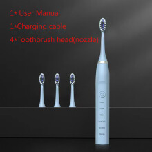 (Blau mit 4 Bürsten) Elektrische Schallzahnbürste für Erwachsene und Kinder, Ultraschall-Vibrator, automatische