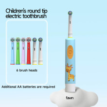 (HL198KBU-6PcsHeads)Elektrische Kinderzahnbürste, runde Spitze, drehbares Cartoon-Motiv, batteriebetriebenes