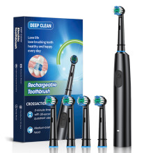 (schwarz, 4 Bürstenköpfe) Intelligente elektrische Zahnbürste, wiederaufladbar, 5 Reinigungsmodi, Timer,