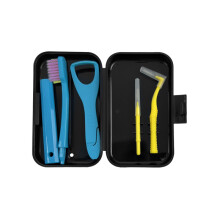 (Negro) Kits de cuidado bucal con cepillo de dientes, cepillo interdental, cepillo lingual, raspador,