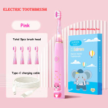 (Pink, 5 Köpfe) Elektrische Kinderzahnbürste mit Ultraschall-Funktion und austauschbarem Bürstenkopf