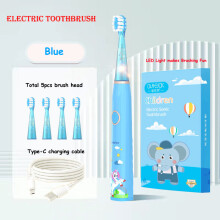 (Blauer 5-Kopf-)Elektro-Schallzahnbürste für Kinder, Cartoon-Design, mit austauschbarem Ultraschall-Bürstenkopf