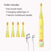 (Gelbe 5-Bürsten-)Sonic-Zahnbürste Typ-C Original Elektrische Zahnbürste für Kinder, sanft, mit Ersatzköpfen,