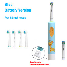 (Blaue 6-Kopf-)Elektrische Zahnbürste mit weichen Borsten, bunten Cartoon-Motiven und abgerundeten Vibrationsköpfen