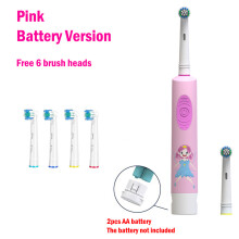 (Pinke 6-Bürsten-)Elektrische Zahnbürste mit weichen Borsten, bunten Cartoon-Motiven und abgerundeten