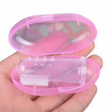 (rosa) Niedliche Baby-Fingerzahnbürste mit Box, durchsichtig, aus weichem Silikon, mit Massagefunktion